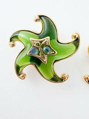 TRIFARI Vintage Earrings Star Green