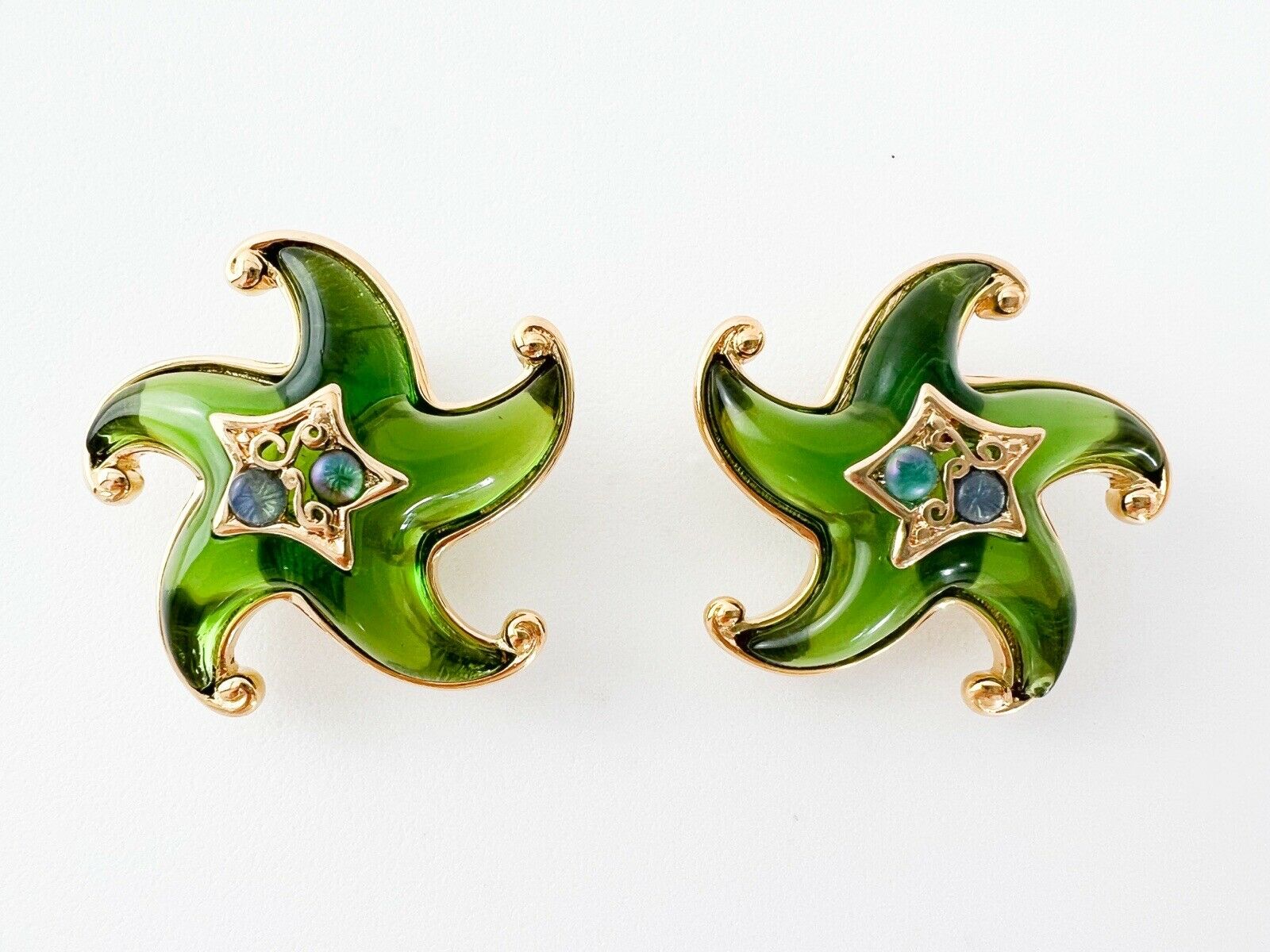 TRIFARI Vintage Earrings Star Green