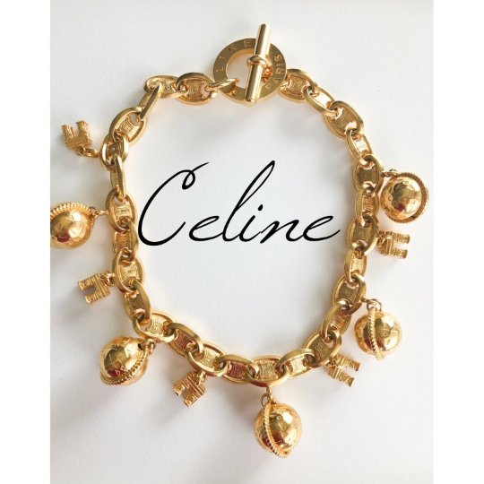 Vintage CELINE Necklace, Celine Paris Arc De Triomphe Globe Charm Necklace, Made in ITALY, vintage necklace , Celine chunky choker Gold