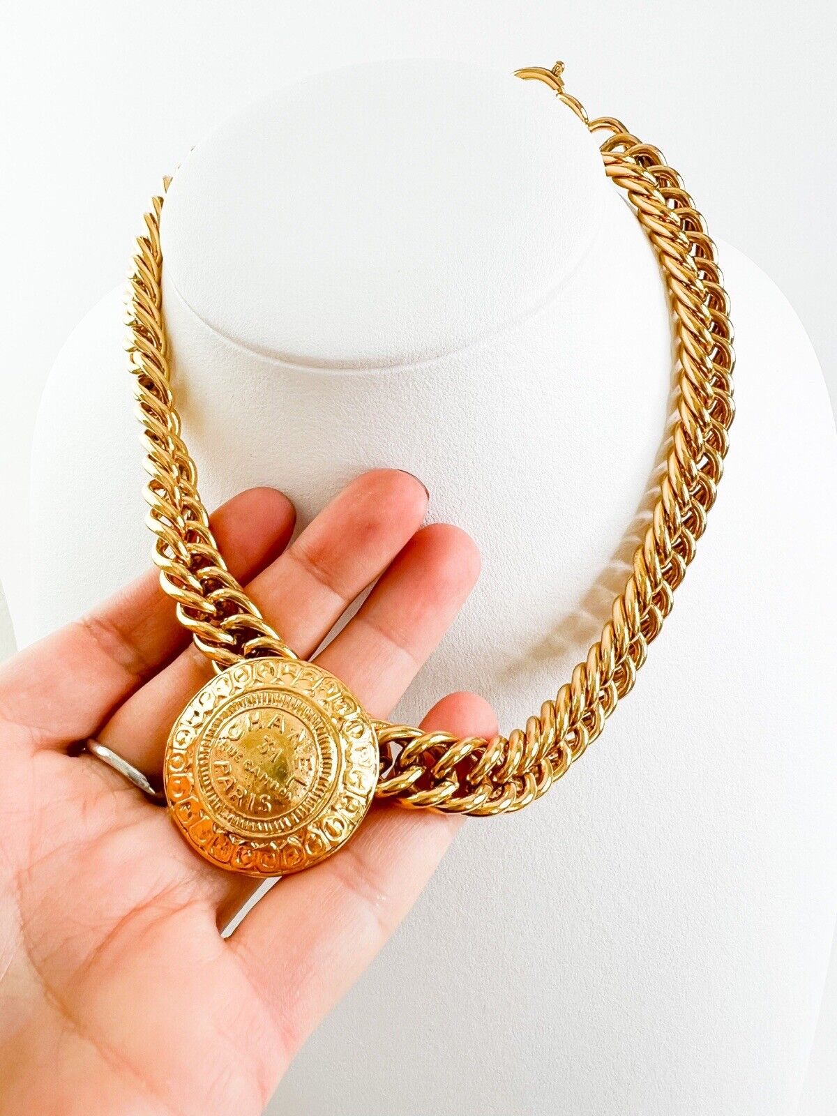 Vintage Chanel Necklace, Choker Necklace, Gold Tone Necklace, Made in France, Charm Necklace, Chain Necklace, Vintage Jewelry, Gift for Her