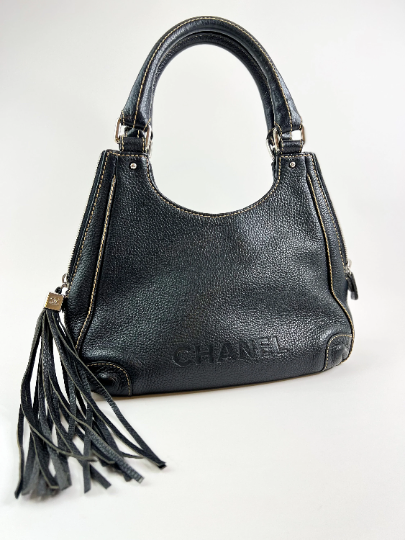 Chanel Vintage Leather Shoulder Bag Black Made in Italy