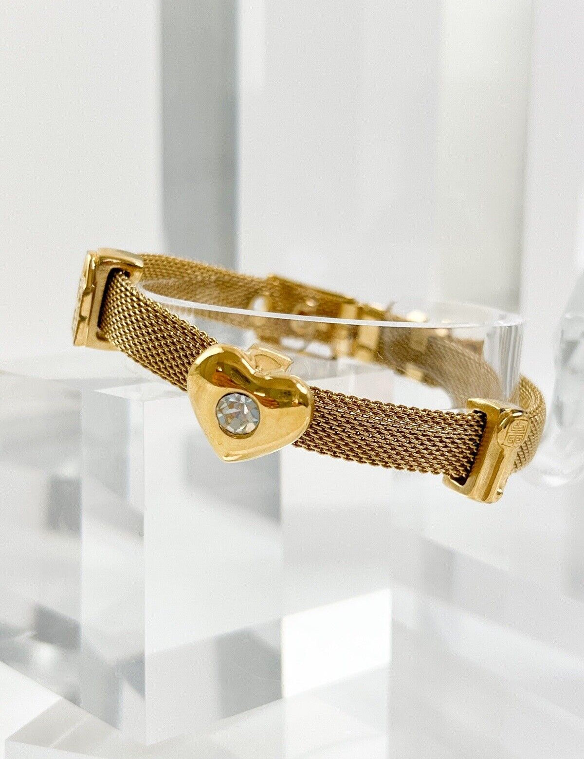 Givenchy Vintage Bracelet Heart Rhinestone Logo Women Jewelry Gold