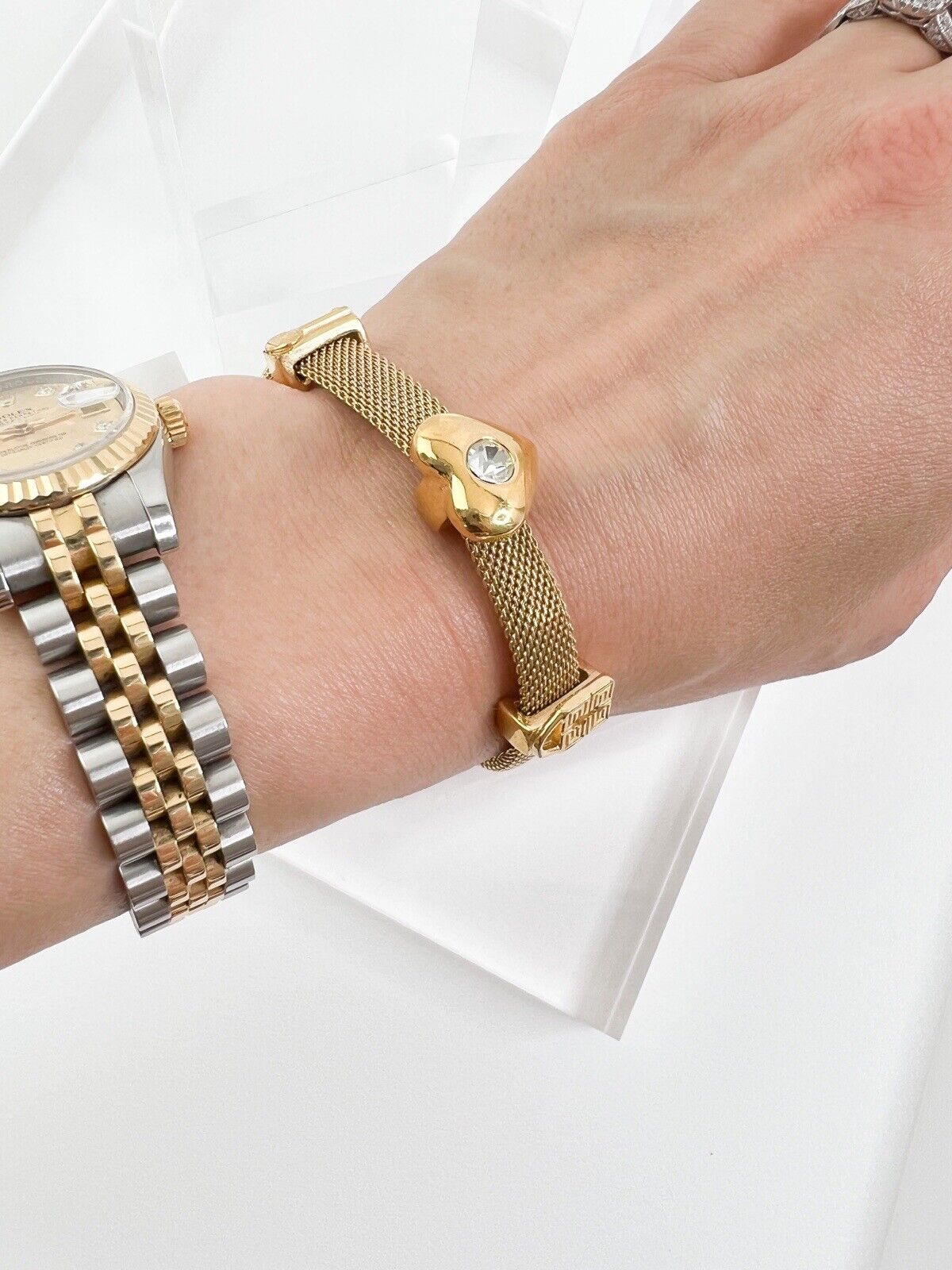 Givenchy Vintage Bracelet Heart Rhinestone Logo Women Jewelry Gold