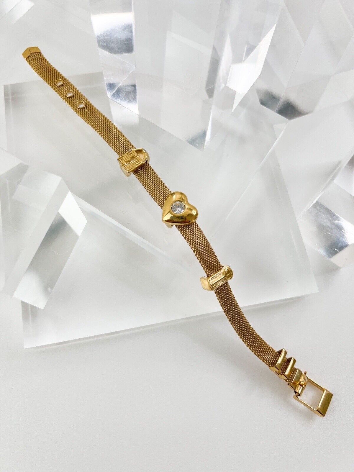 Givenchy Vintage Bracelet Heart Rhinestone Logo Women Jewelry Gold