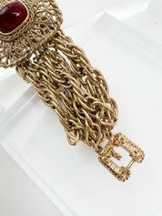Givenchy Vintage Gold Tone Chain Charm Bracelet Cabochon Red