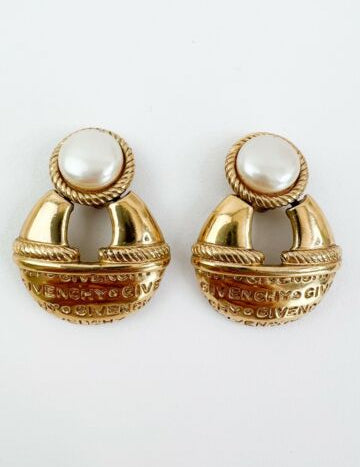 Givenchy Vintage Logo Dangle Earrings Women Jewelry Gold