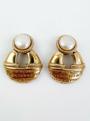 Givenchy Vintage Logo Dangle Earrings Women Jewelry Gold