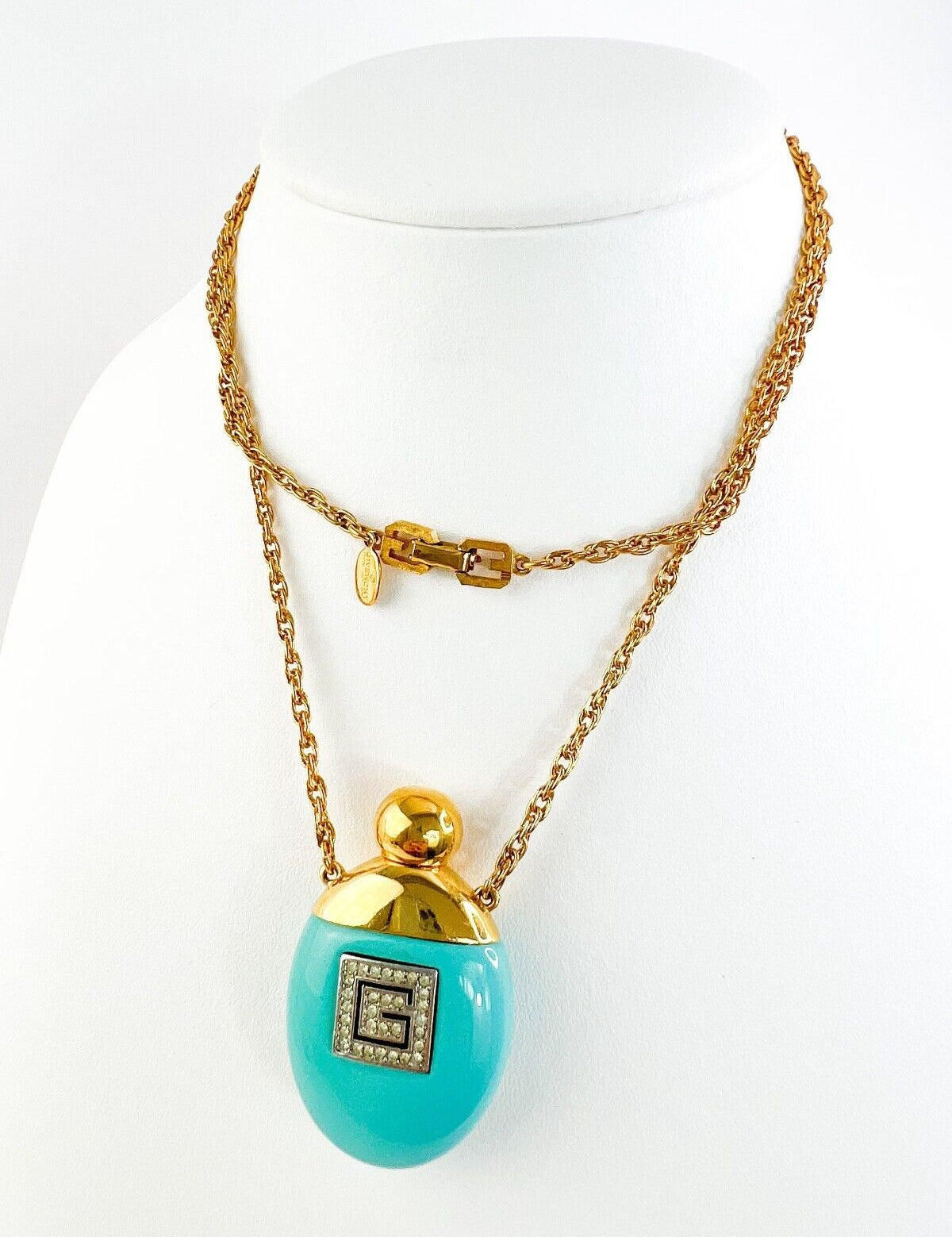 Vintage Givenchy Necklace, Necklace Gold, Necklace Large, Perfume Bottle Pendant, Givenchy Bottle Logo Necklace Blue, Personalized Gifts
