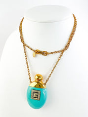 Vintage Givenchy Necklace, Necklace Gold, Necklace Large, Perfume Bottle Pendant, Givenchy Bottle Logo Necklace Blue, Personalized Gifts