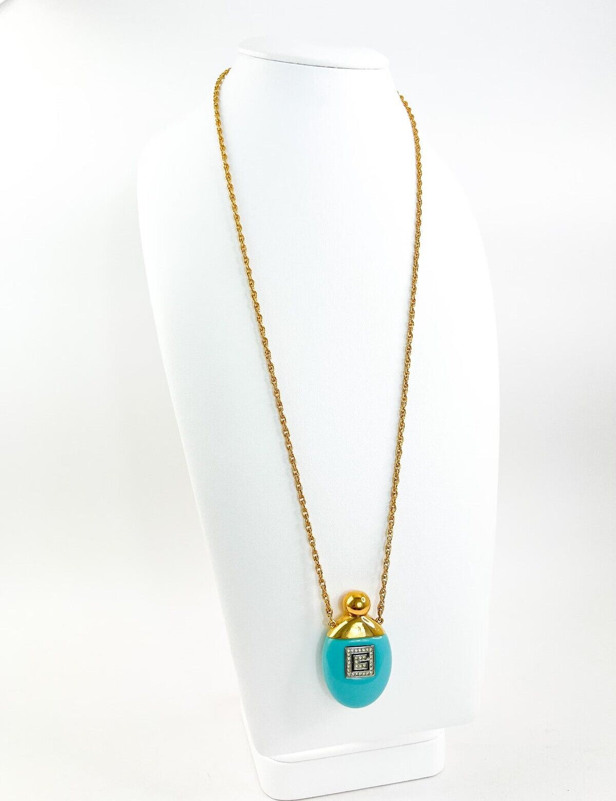 Vintage Givenchy Necklace, Necklace Gold, Necklace Large, Perfume Bottle Pendant, Givenchy Bottle Logo Necklace Blue, Personalized Gifts