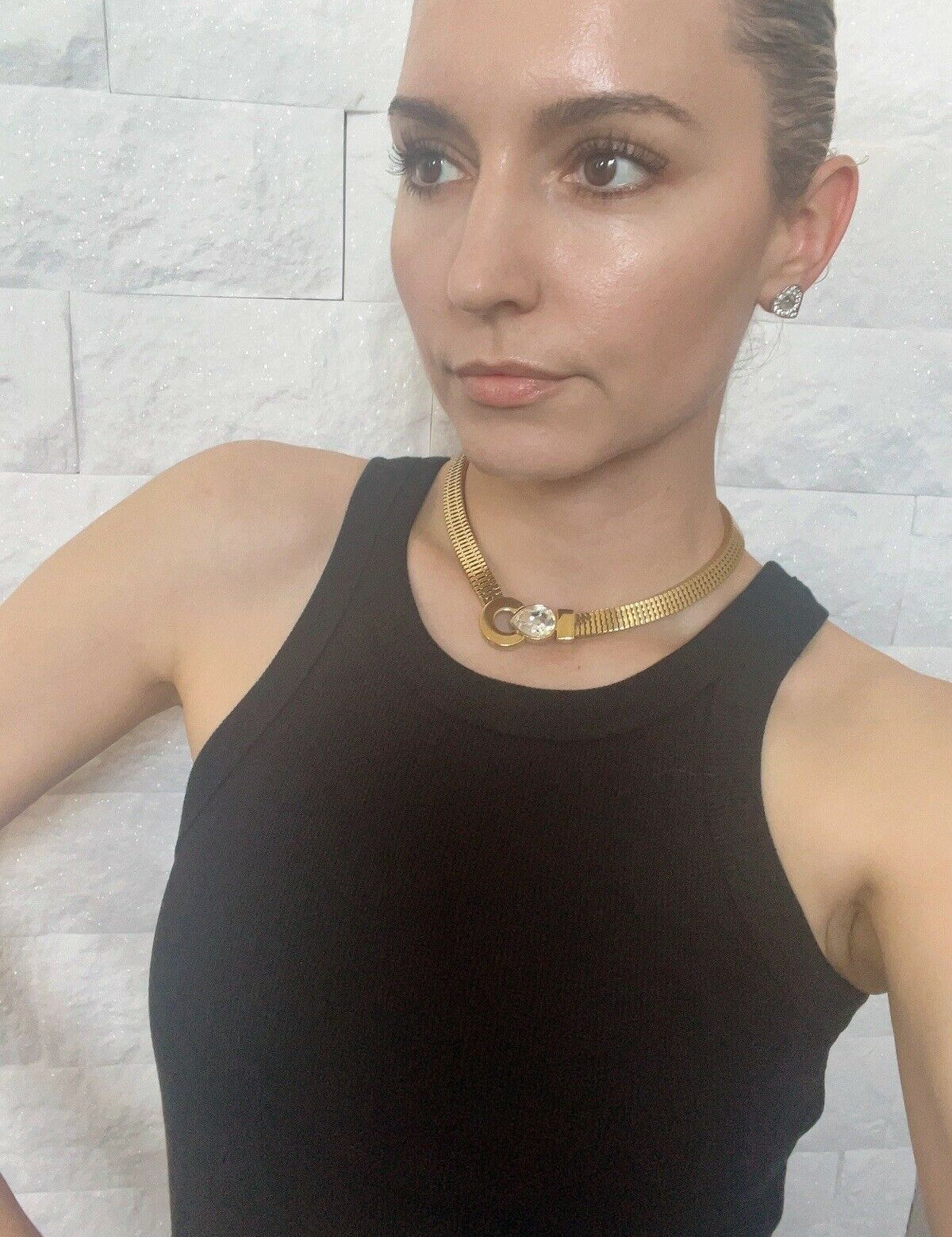 Givenchy Vintage Charm Necklace Choker Gold Rhinestones
