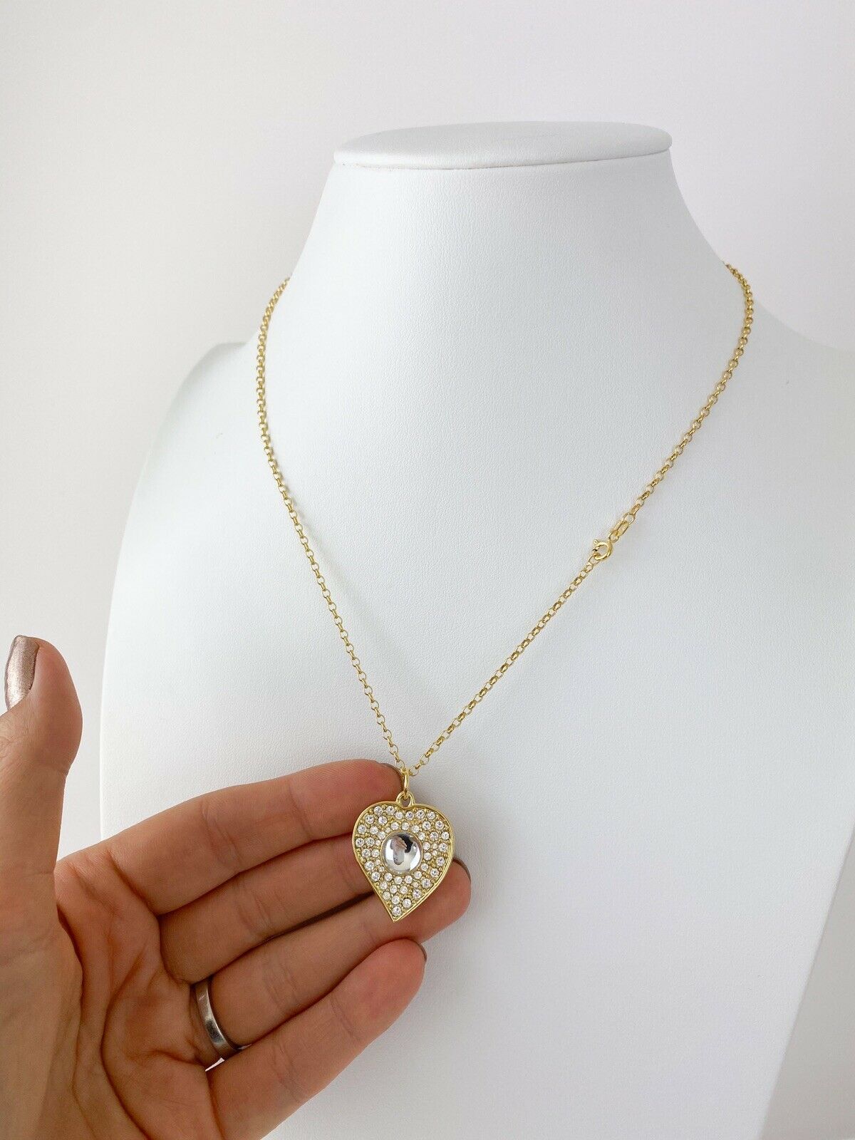 Heart Gold Necklace Glass Cabochon Swarovski Crystal