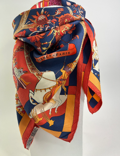 Vintage Hermes Scarf, Vintage Scarves, Hermes Wrap, "Fantaisies Indiennes" by Loïc Dubigeon, women scarf, silk scarves, Head scarf