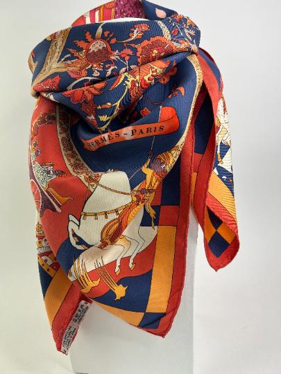 Hermes Silk Scarf VIntage Fantaisies Indiennes by Loic Dubigeo Red C Bujor Japan