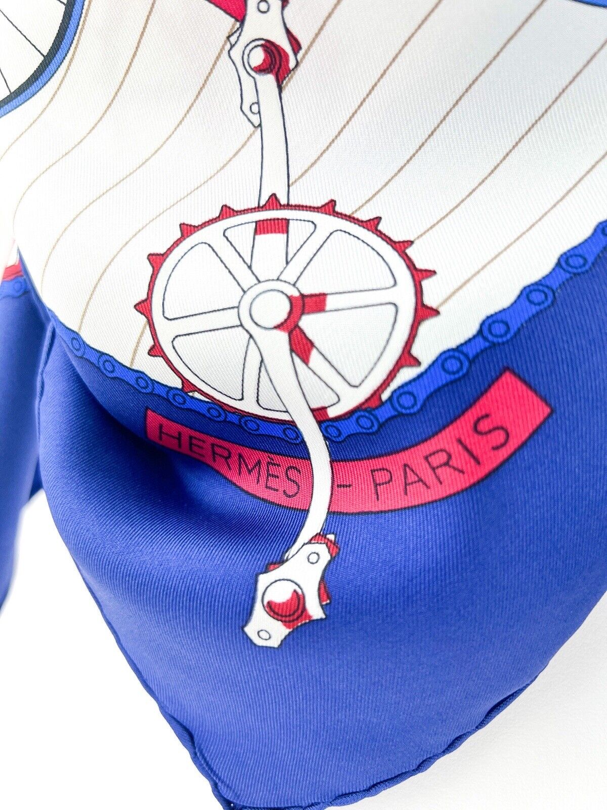 Hermes Vintage Silk Scarf “Les Becanes” Blue Made in France