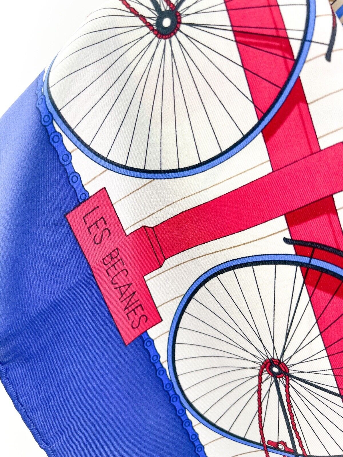 Hermes Vintage Silk Scarf “Les Becanes” Blue Made in France