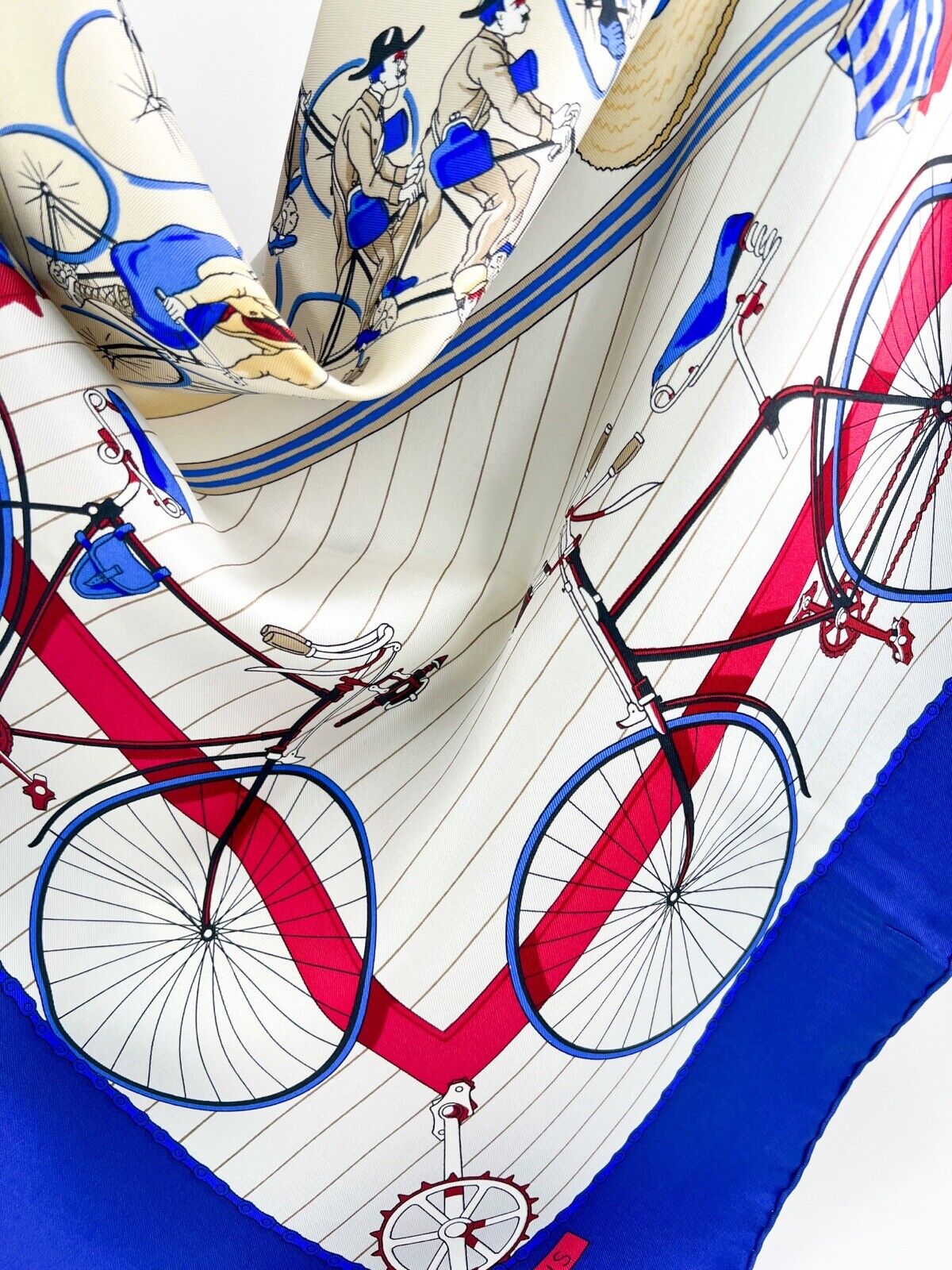 Hermes Vintage Silk Scarf “Les Becanes” Blue Made in France