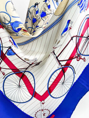 Hermes Vintage Silk Scarf “Les Becanes” Blue Made in France
