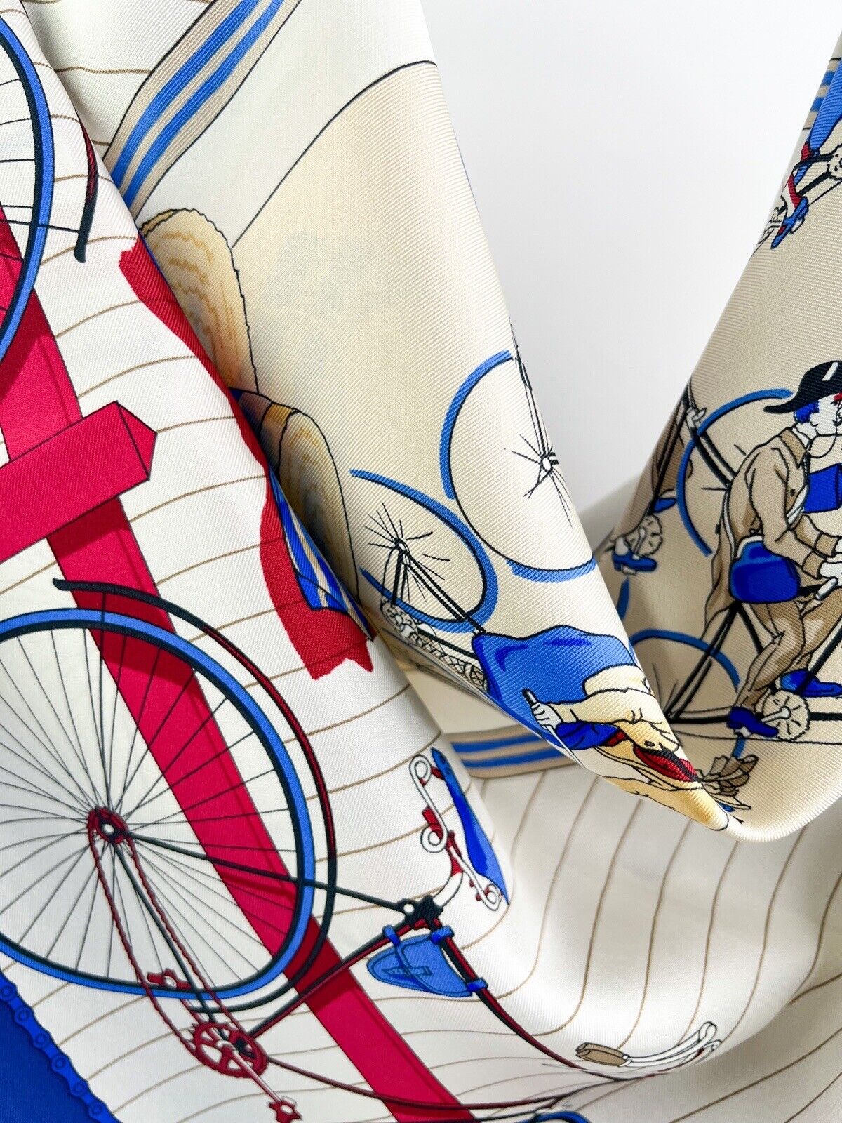 Hermes Vintage Silk Scarf “Les Becanes” Blue Made in France