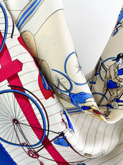 Hermes Vintage Silk Scarf “Les Becanes” Blue Made in France