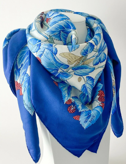 Vintage Hermes Scarf, Vintage Scarves & Wraps, I’ARBRE de SOIE, Made in France, Vintage Silk Scarf Blue, Accessories for Women, Head scarf