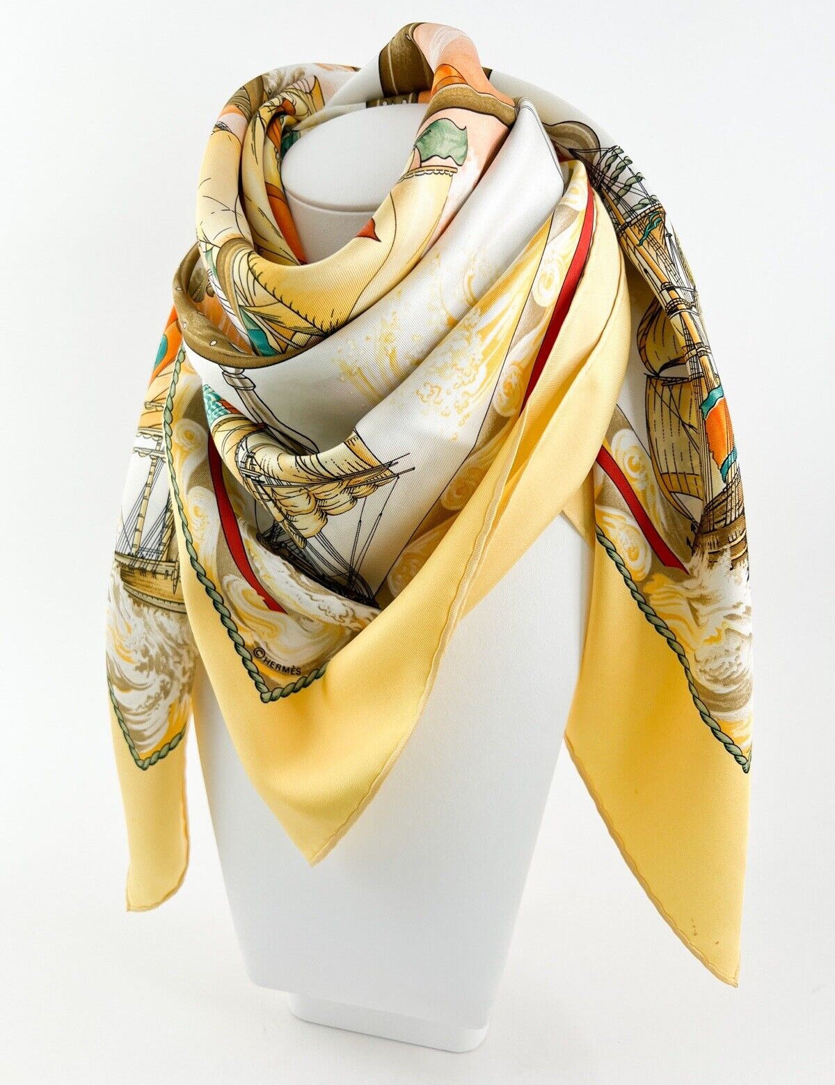 Authentic Hermes Scarf Vintage Silk Scarf "Vive le Vent“ Made in France Collection 1992