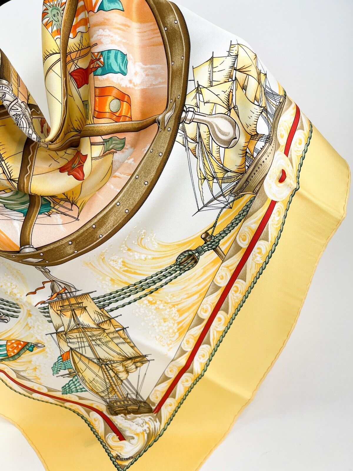 Authentic Hermes Scarf Vintage Silk Scarf "Vive le Vent“ Made in France Collection 1992