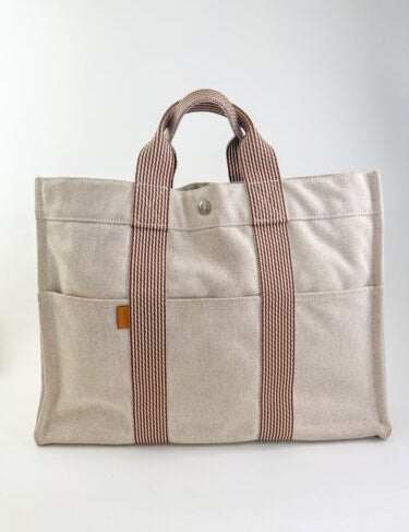 Vintage HERMES Bag Made In France, Vintage Tote Bag, Tote MM New Fourre-Tout Handbag, canvas Beige, Vintage Bags for Women, Bag Women