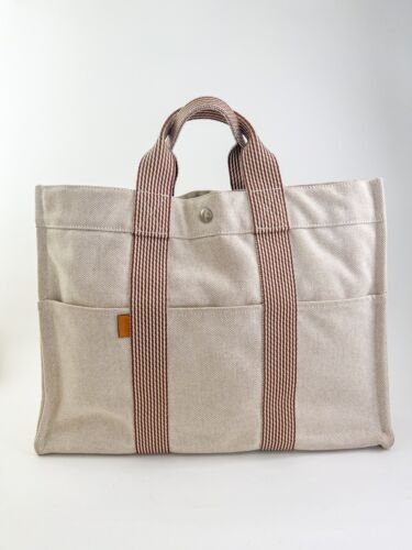 Vintage HERMES Bag Made In France, Vintage Tote Bag, Tote MM New Fourre-Tout Handbag, canvas Beige, Vintage Bags for Women, Bag Women