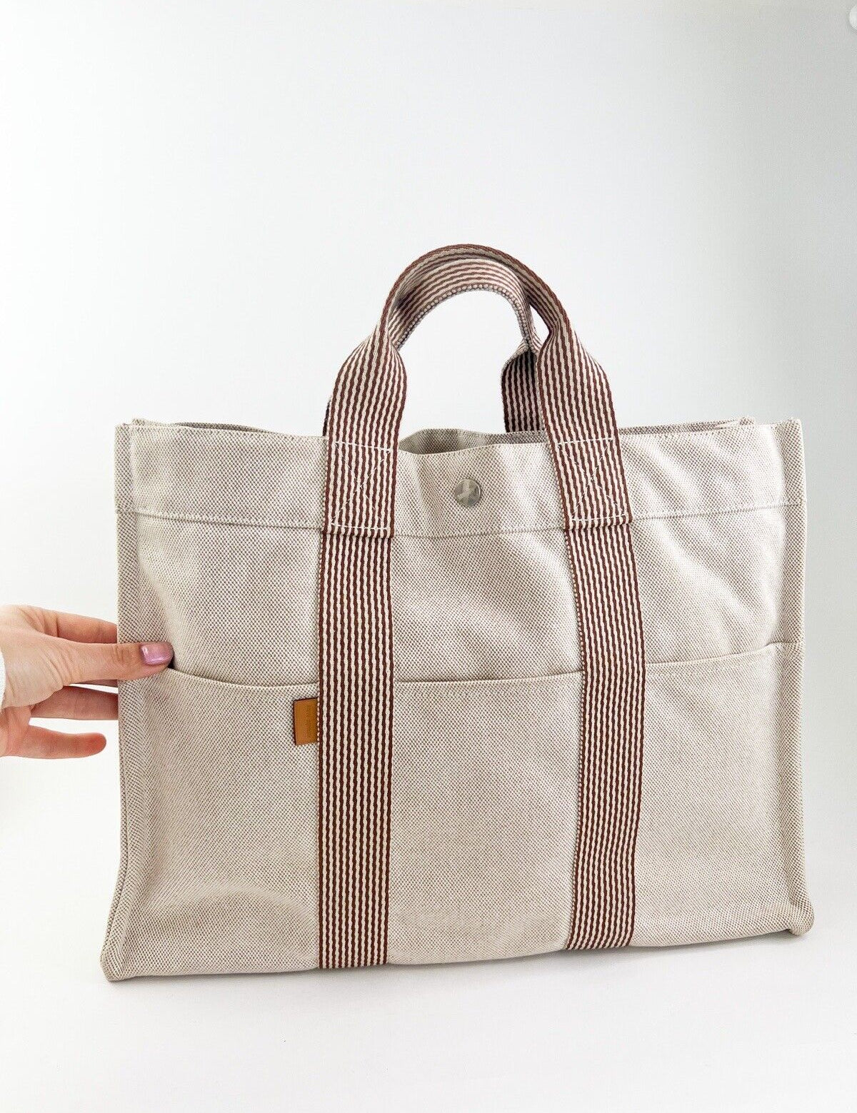 Vintage HERMES Bag Made In France, Vintage Tote Bag, Tote MM New Fourre-Tout Handbag, canvas Beige, Vintage Bags for Women, Bag Women