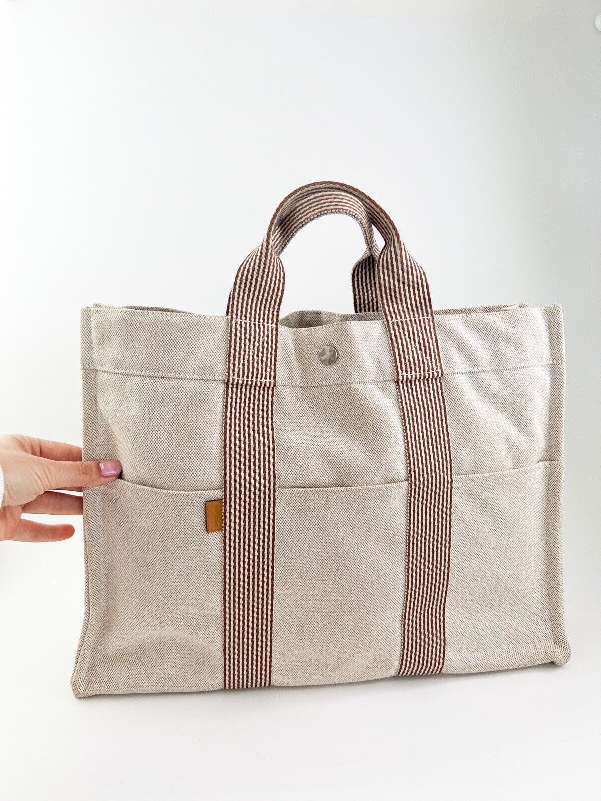 Vintage HERMES Bag Made In France, Vintage Tote Bag, Tote MM New Fourre-Tout Handbag, canvas Beige, Vintage Bags for Women, Bag Women
