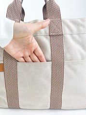 Vintage HERMES Bag Made In France, Vintage Tote Bag, Tote MM New Fourre-Tout Handbag, canvas Beige, Vintage Bags for Women, Bag Women