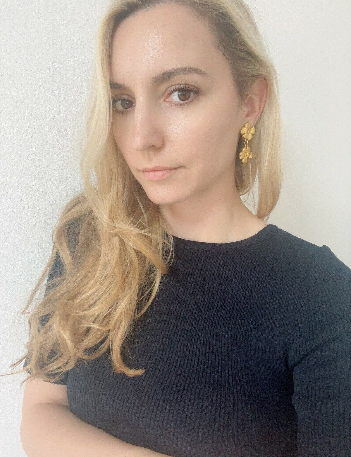 Kenzo Vintage Floral Dangle Earrings Women Jewelry Gold