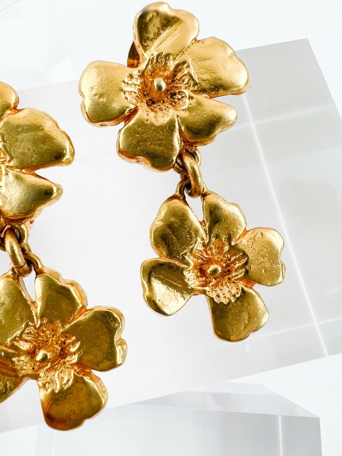 Kenzo Vintage Floral Dangle Earrings Women Jewelry Gold