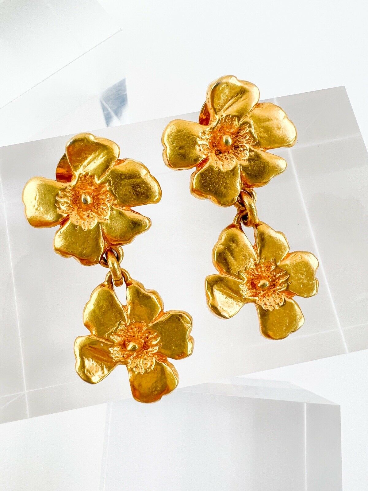 Kenzo Vintage Floral Dangle Earrings Women Jewelry Gold