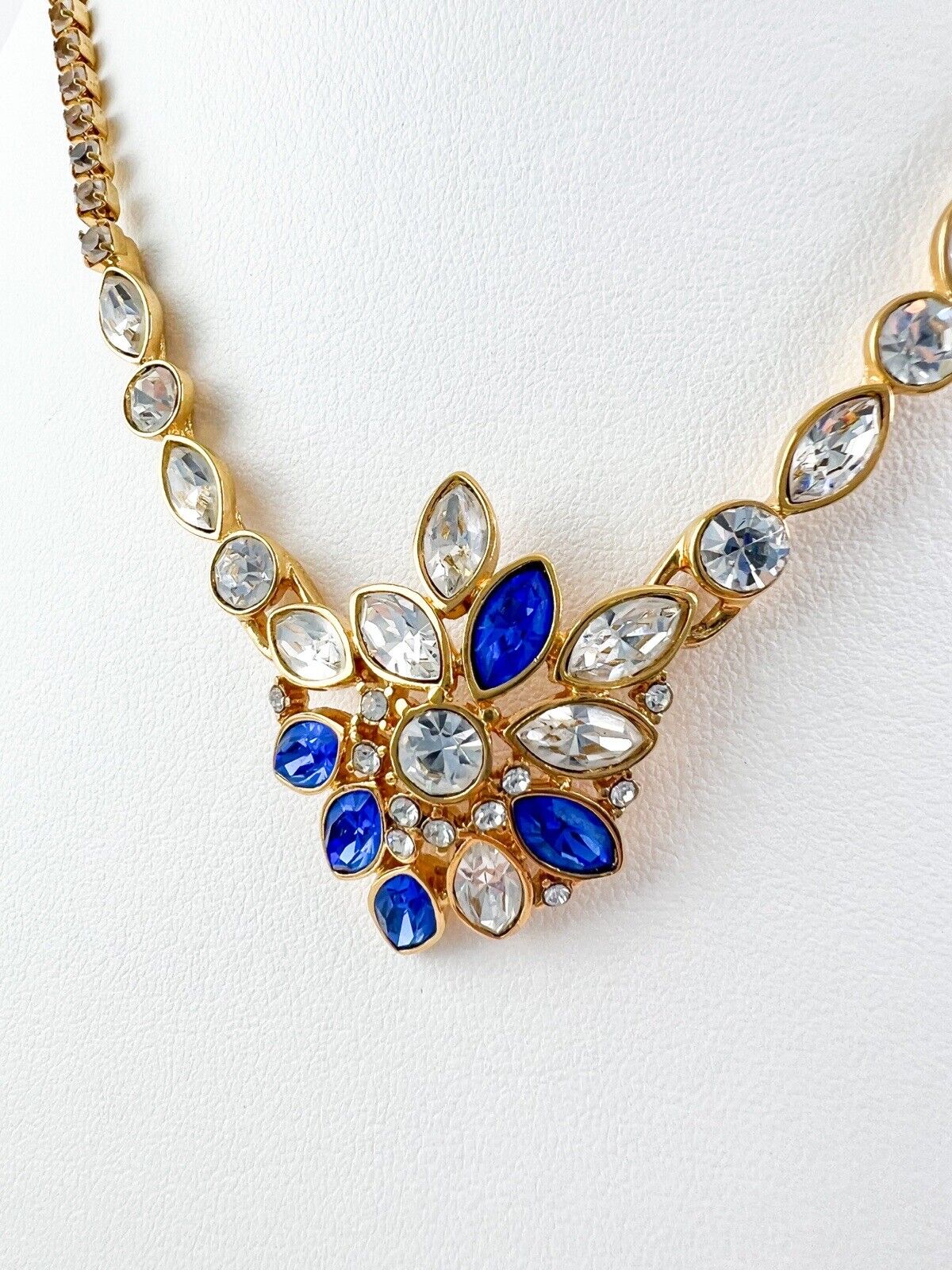 Monet Vintage Choker Necklace Rhinestones Blue