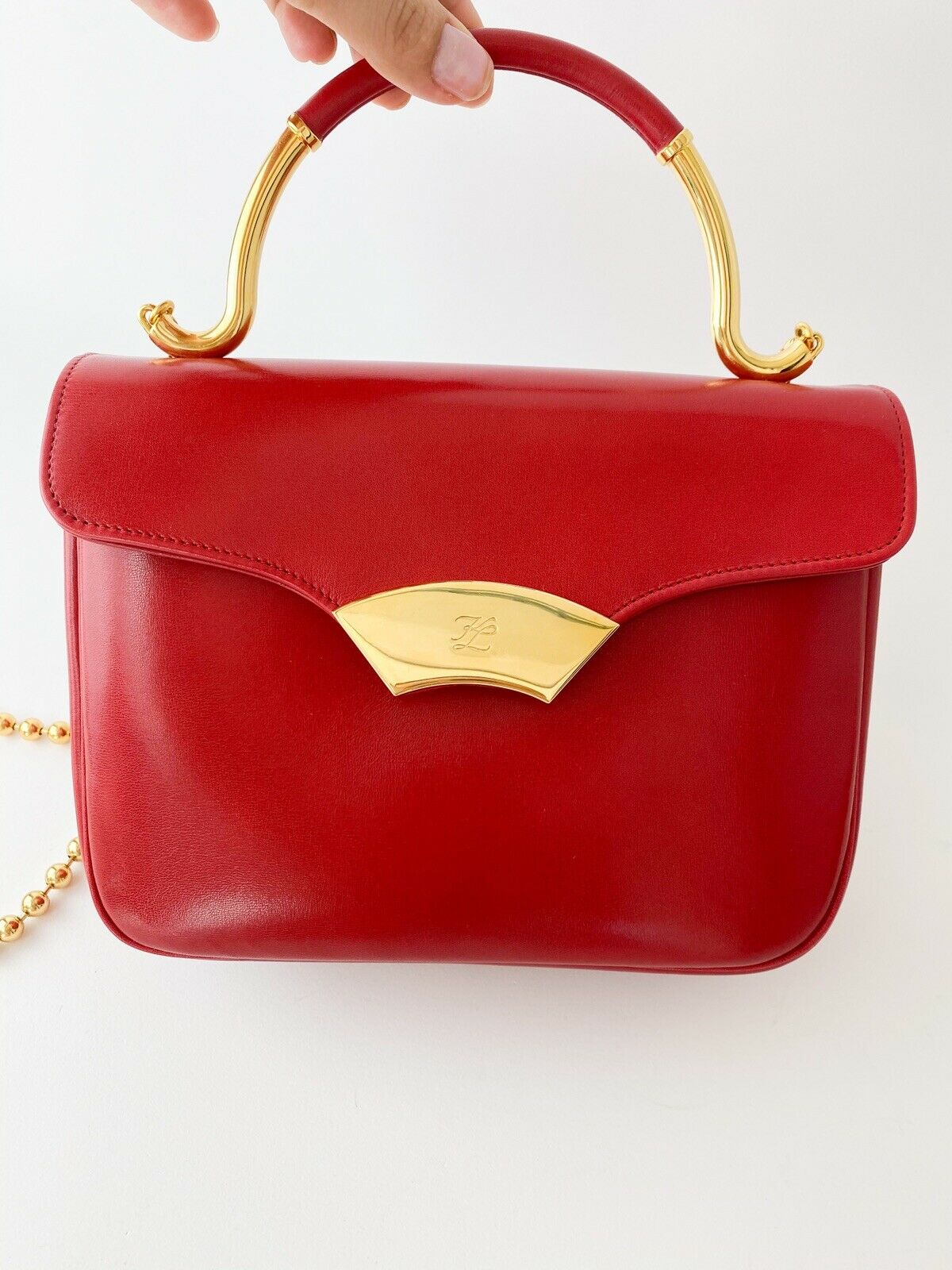 【SOLD OUT】Karl Lagerfeld Red Leather 3Ways Handbag Shoulder Cross Body Made in France Vintage