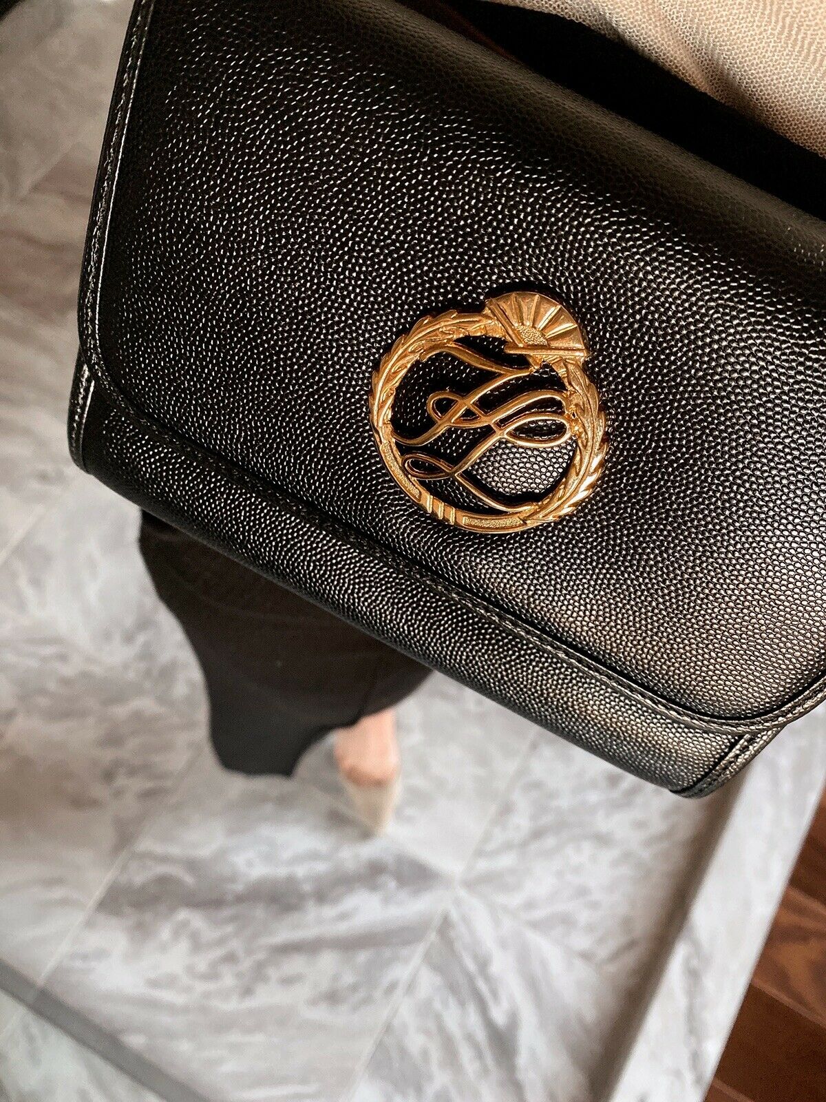 Karl Lagerfeld Black Shoulder Bag Crossbody Bag Logo Leather Vintage New