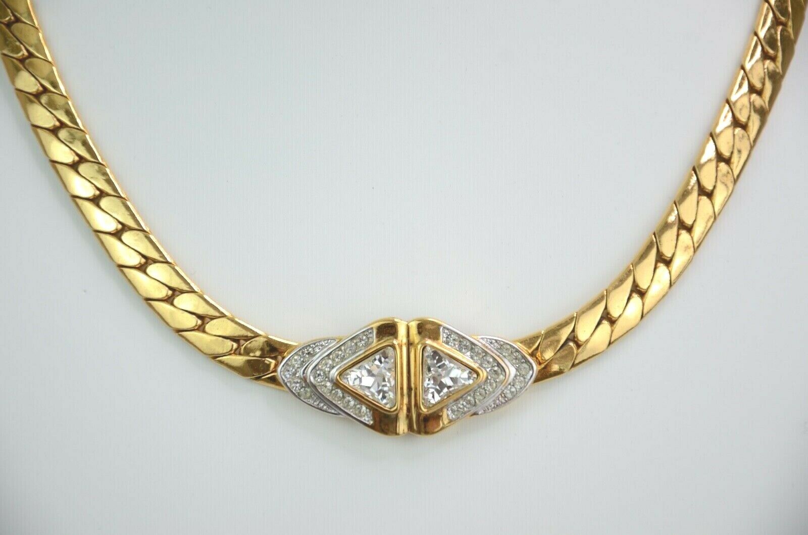 LANVIN GERMANY Gold Tone Rhinestone Choker Necklace Vintage