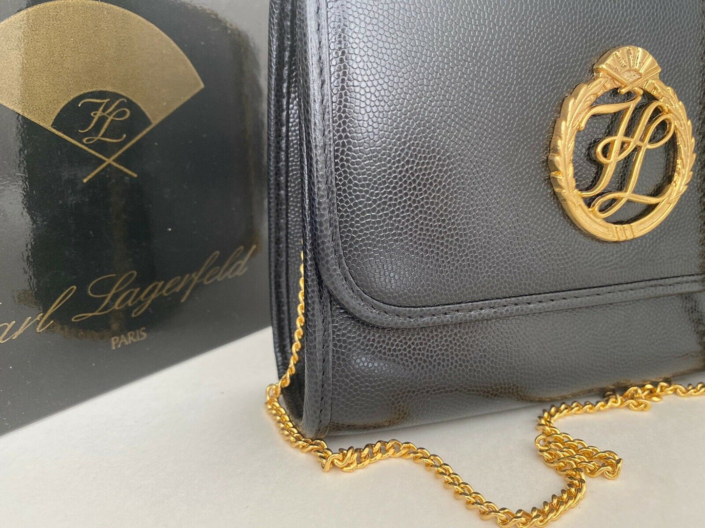 Karl Lagerfeld Black Shoulder Bag Crossbody Bag Logo Leather Vintage New