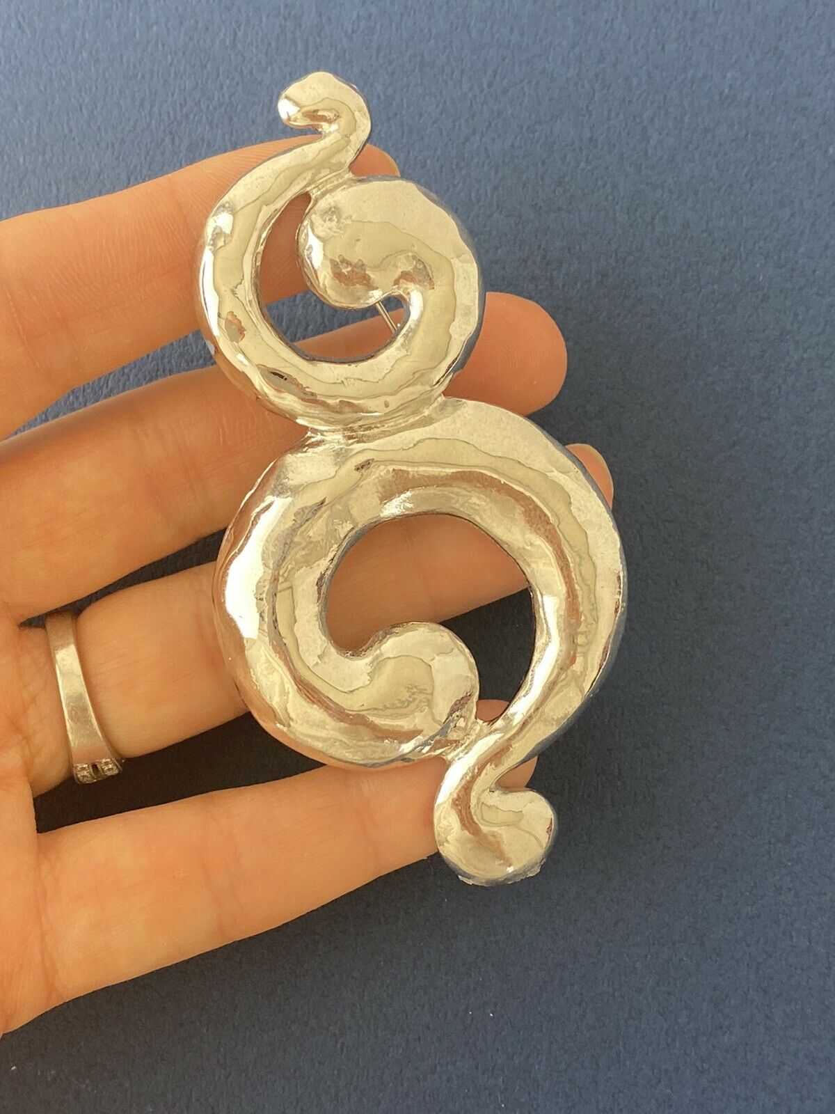 【SOLD OUT】YSL Yves Saint Laurent Vintage Massive Silver Tone Coil Spiral Brooch Pin
