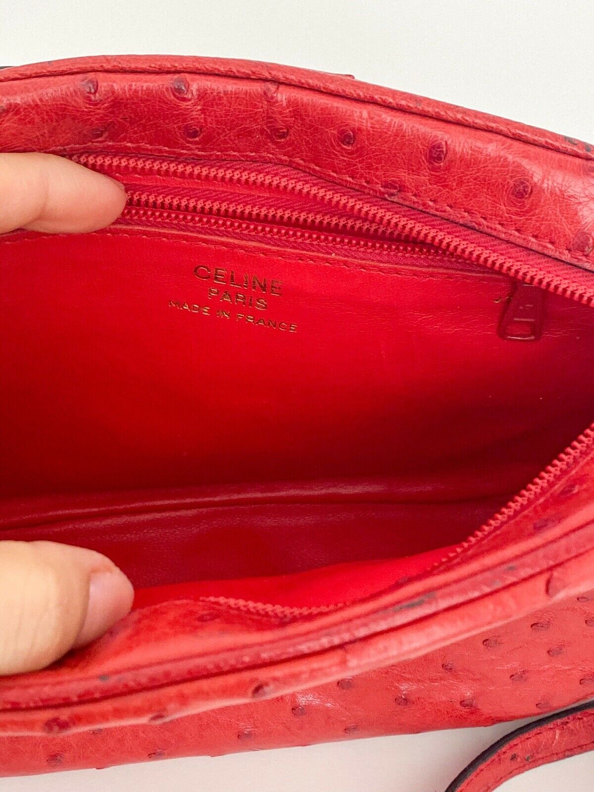 Celine Paris Made in France Red Color Ostrich Shoulder Bag