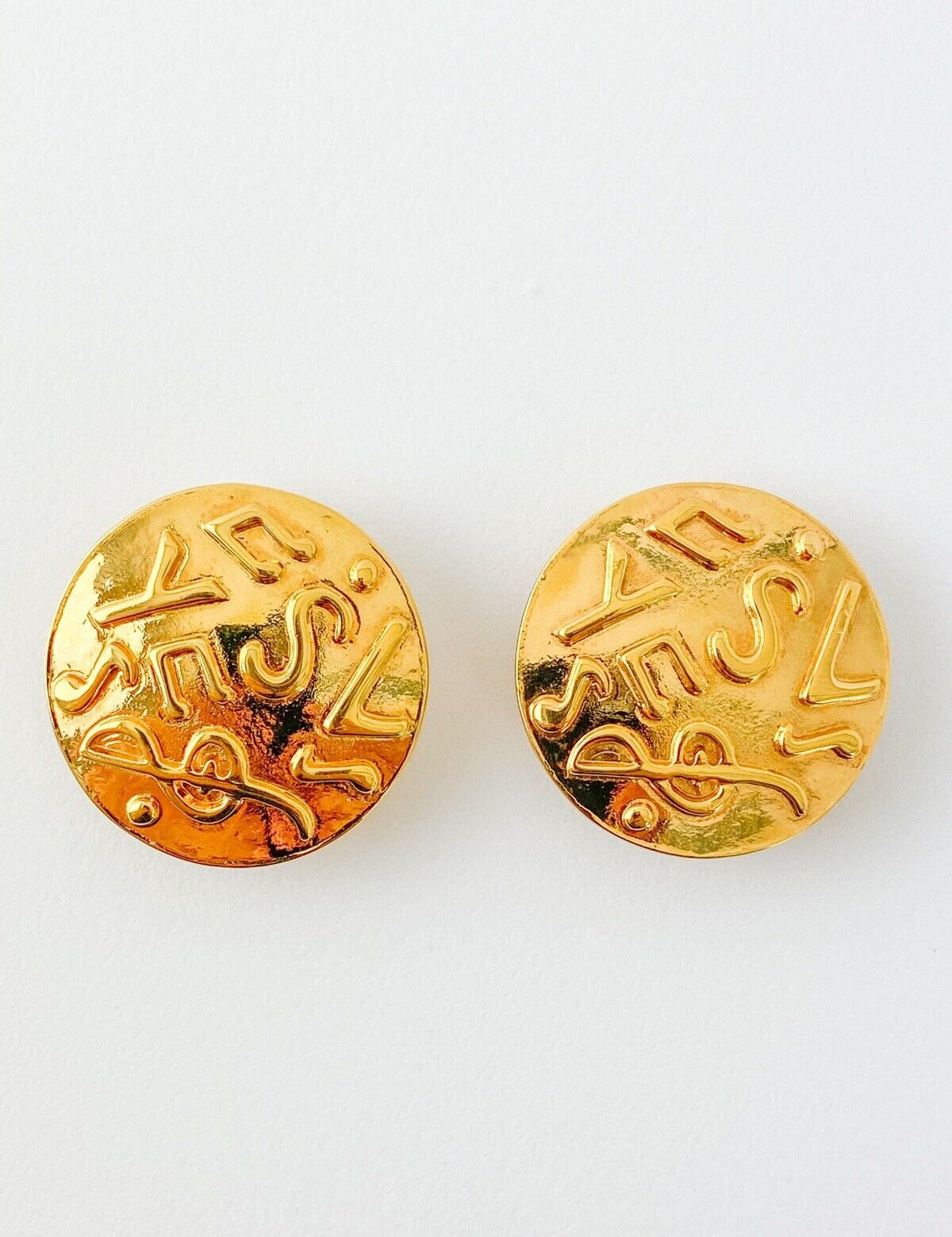 vintage Yves Saint Laurent round logo earrings