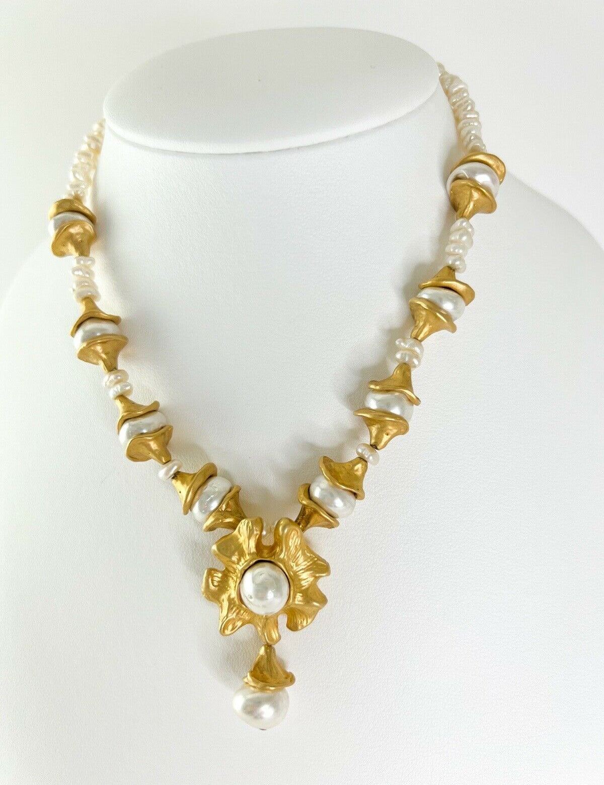Vintage Choker Necklace Pearl  Beads Women Jewelry Gold