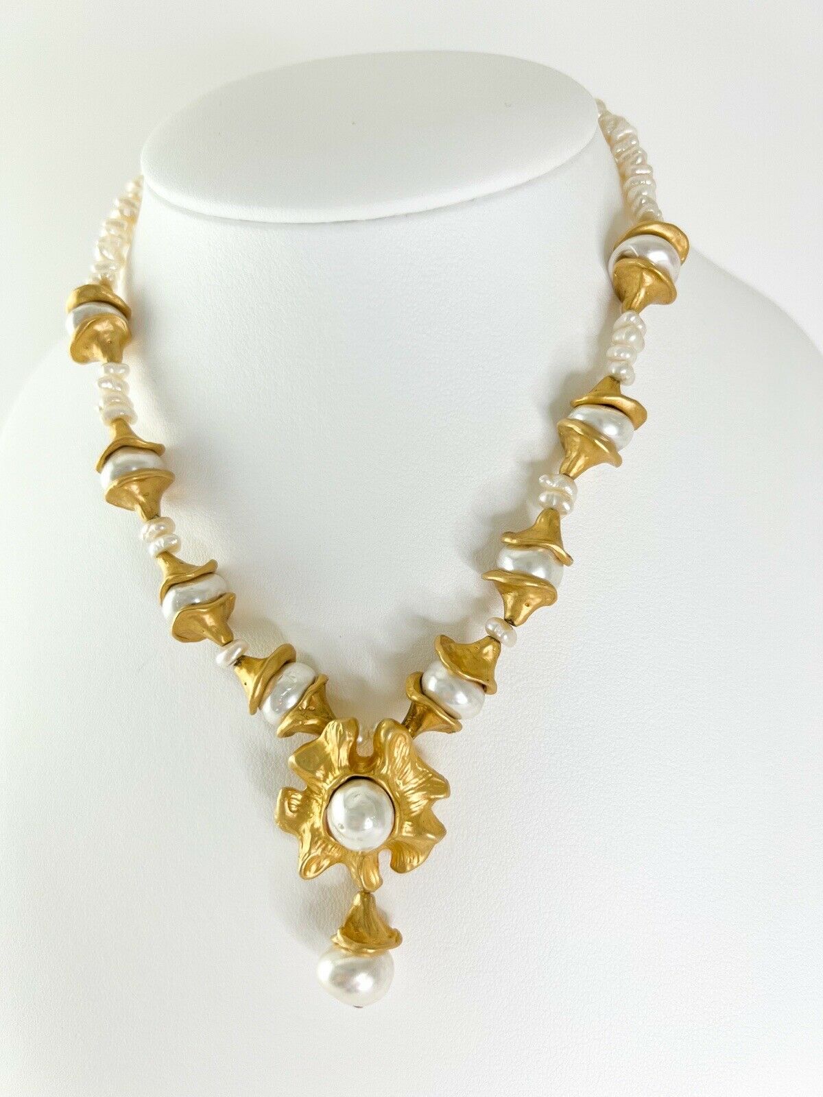 Vintage Choker Necklace Pearl  Beads Women Jewelry Gold