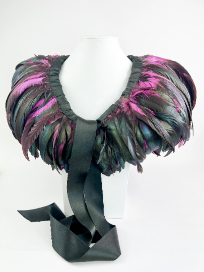 Yves Saint Laurent Rive Gauche Feather Collar Evening Cape 1970s Vintage Made in France