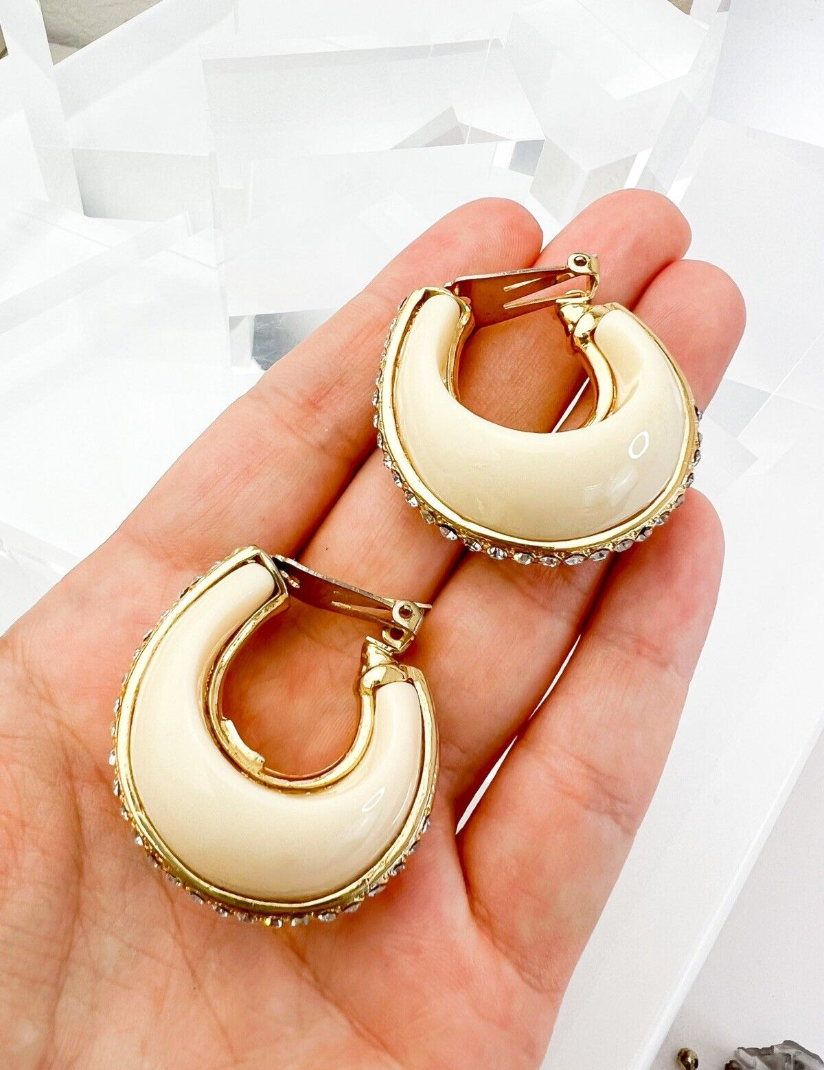 YSL Yves Saint Laurent Vintage Hoop Earrings Rhinestone 