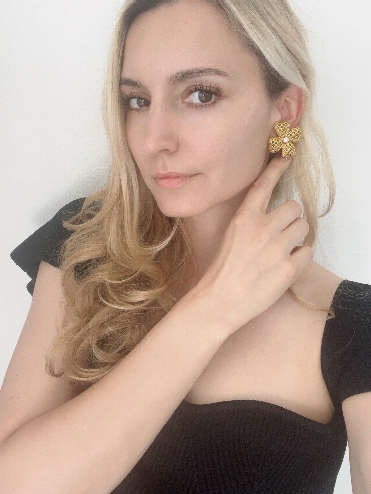 YSL Yves Saint Laurent Vintage Earrings Rhinestone Floral Earrings