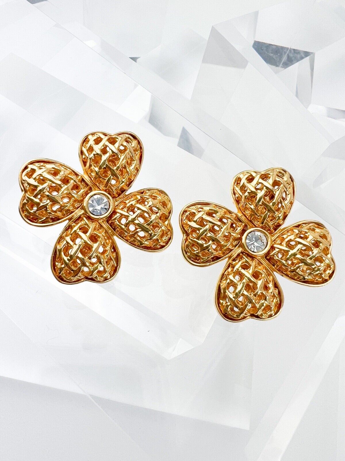 YSL Yves Saint Laurent Vintage Earrings Rhinestone Floral Earrings