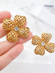 YSL Yves Saint Laurent Vintage Earrings Rhinestone Floral Earrings